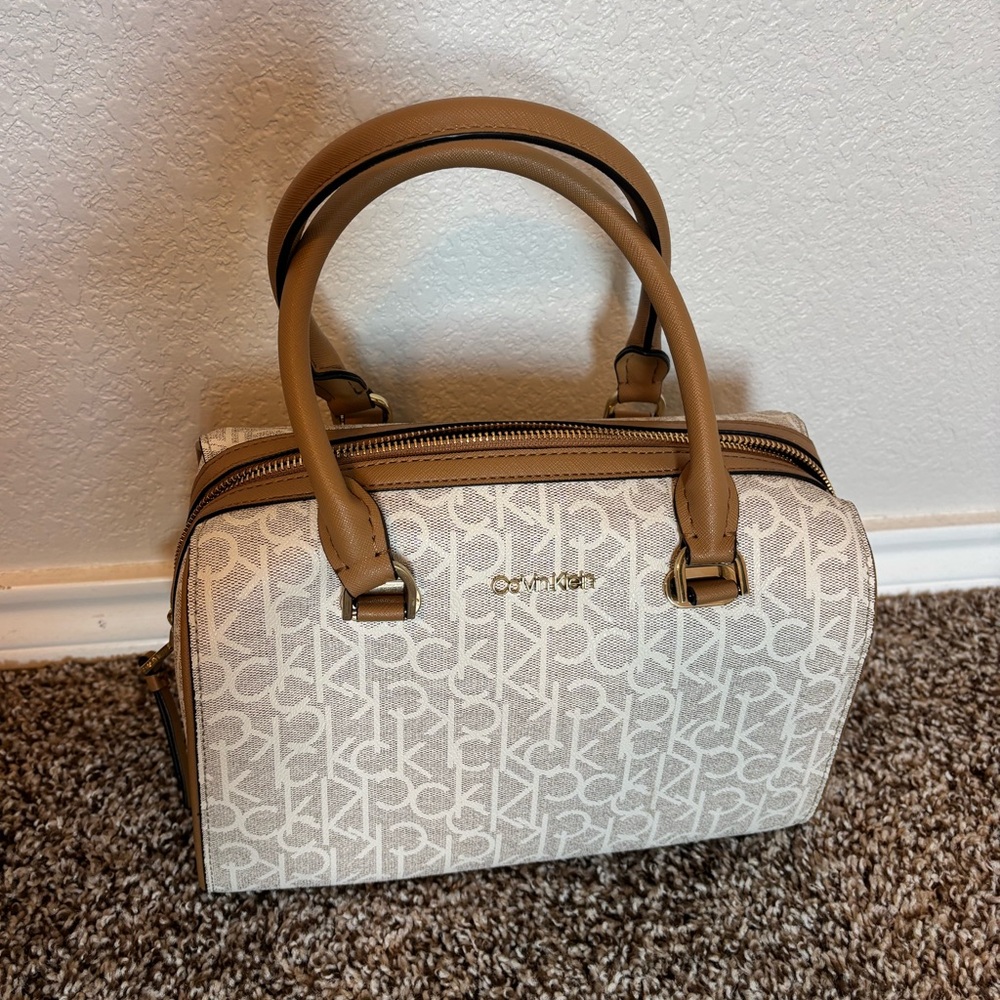 Calvin Klein Beige and Brown Satchel